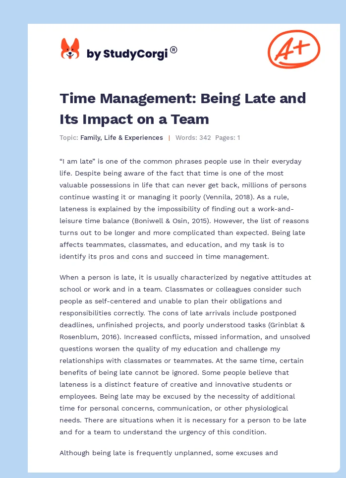 Time Management: Being Late and Its Impact on a Team. Page 1