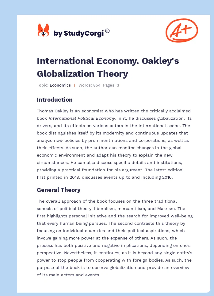 International Economy. Oakley's Globalization Theory. Page 1