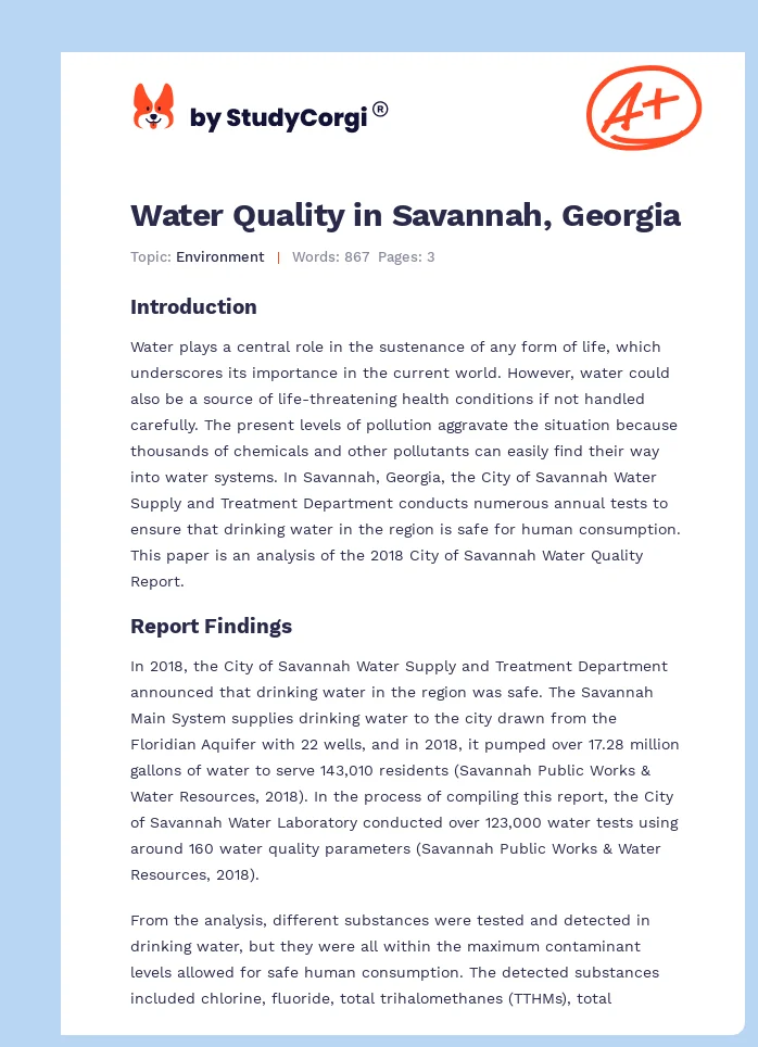 Water Quality in Savannah, Georgia. Page 1