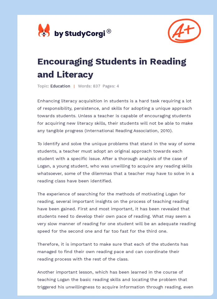 Encouraging Students in Reading and Literacy. Page 1