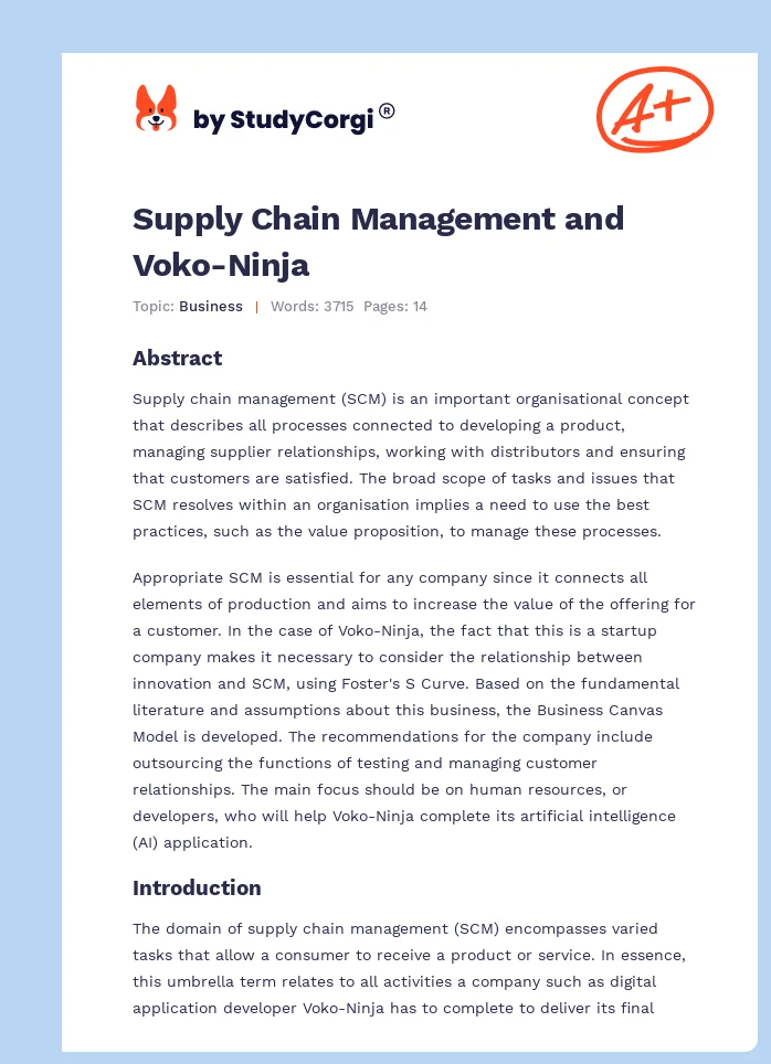 Supply Chain Management and Voko-Ninja. Page 1