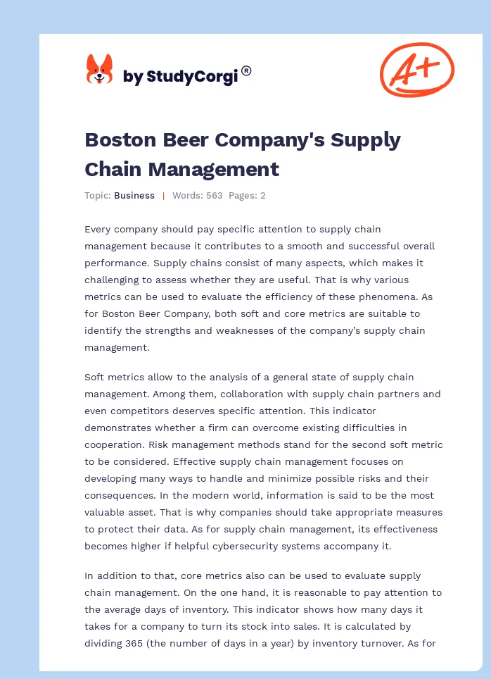 Boston Beer Company's Supply Chain Management. Page 1