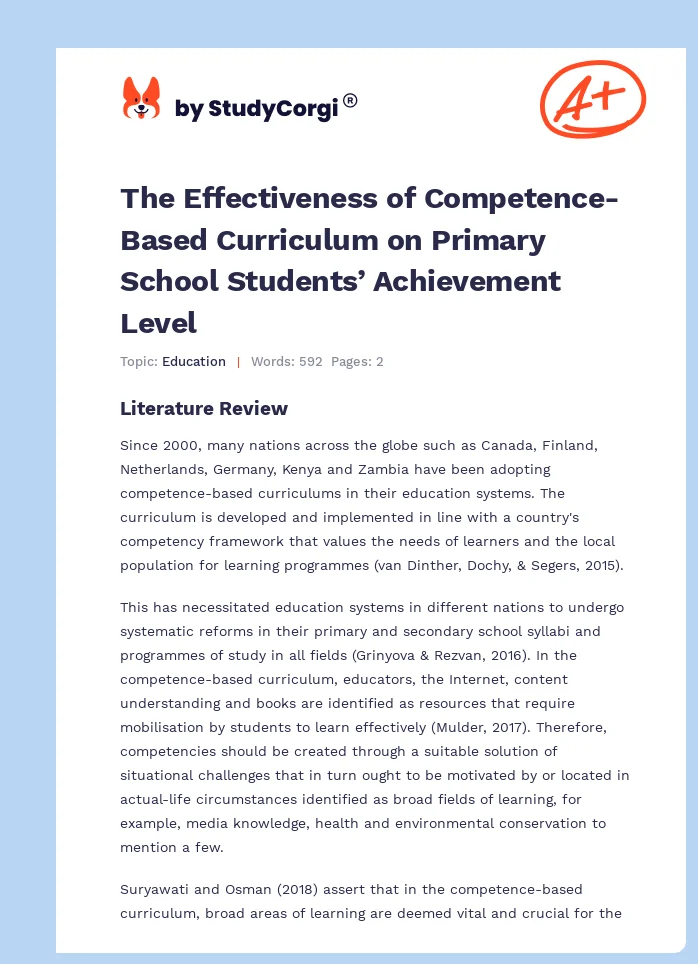 The Effectiveness of Competence-Based Curriculum on Primary School Students’ Achievement Level. Page 1