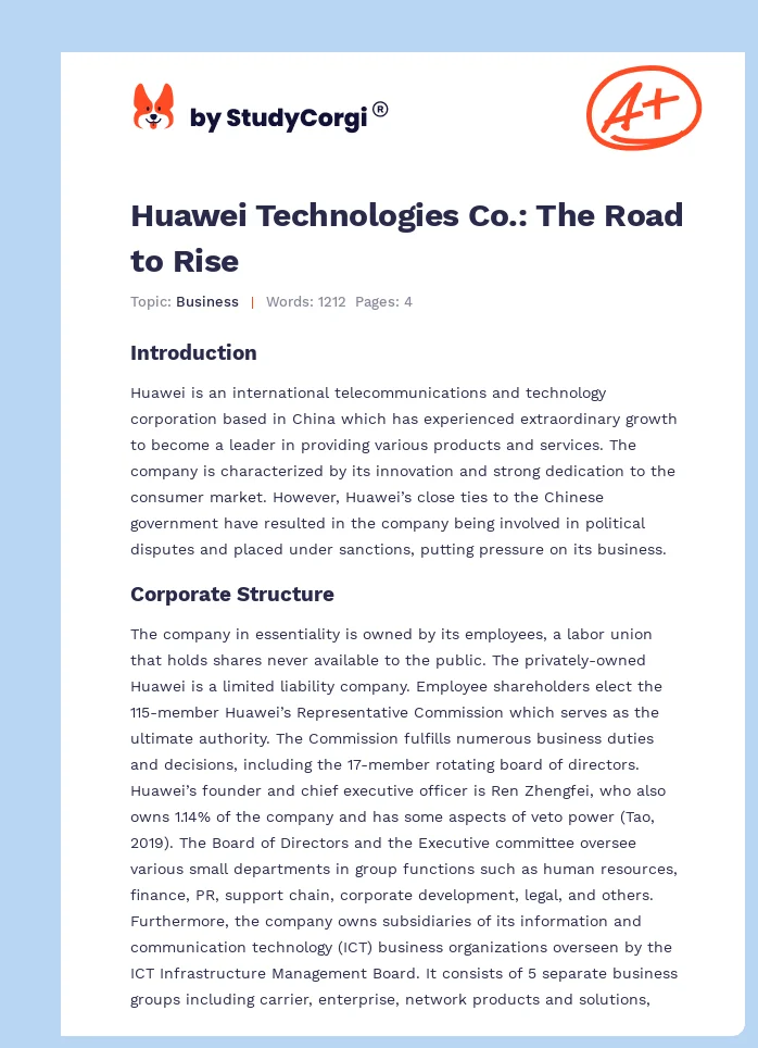 Huawei Technologies Co.: The Road to Rise. Page 1