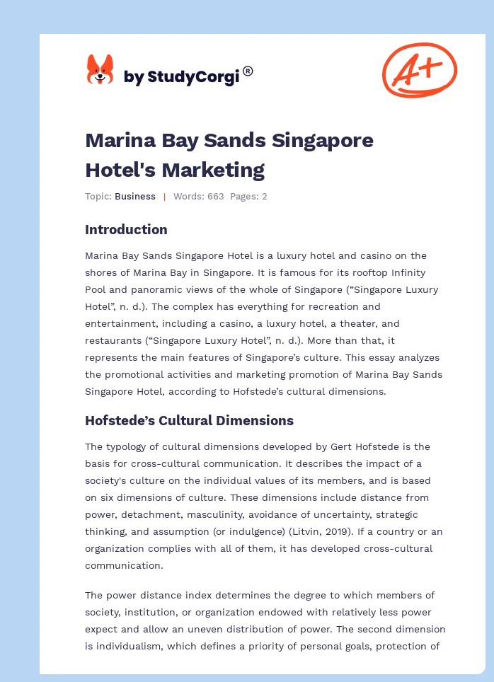 Marina Bay Sands Singapore Hotel's Marketing. Page 1