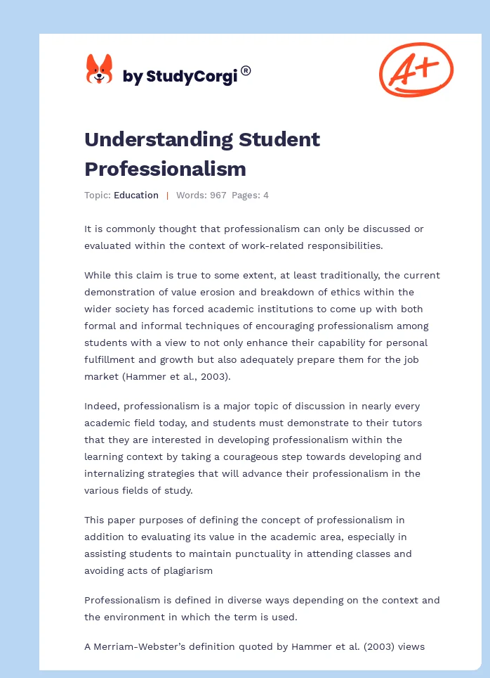 Understanding Student Professionalism. Page 1