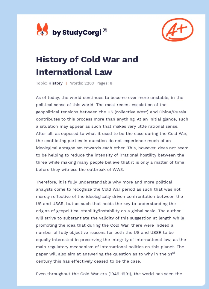 History of Cold War and International Law. Page 1