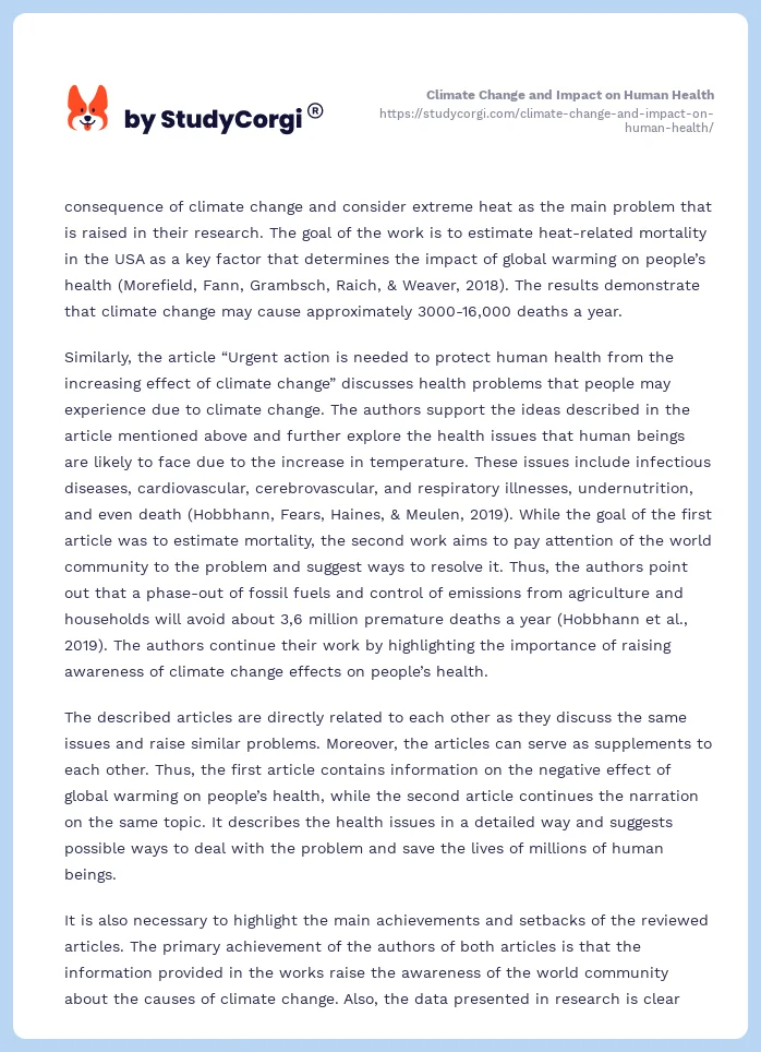 Climate Change and Impact on Human Health. Page 2