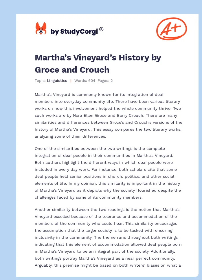 Martha’s Vineyard’s History by Groce and Crouch. Page 1