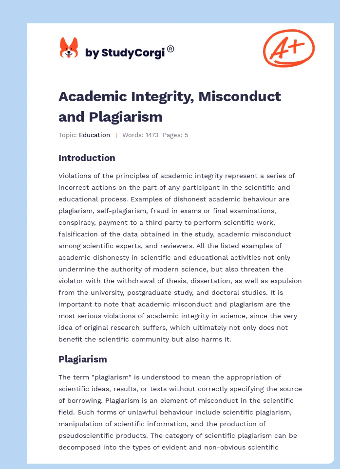 Academic Integrity, Misconduct and Plagiarism. Page 1