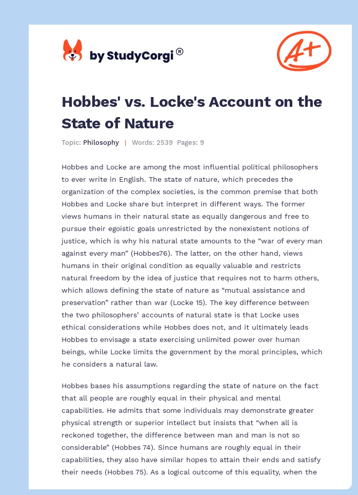 Hobbes' vs. Locke's Account on the State of Nature. Page 1