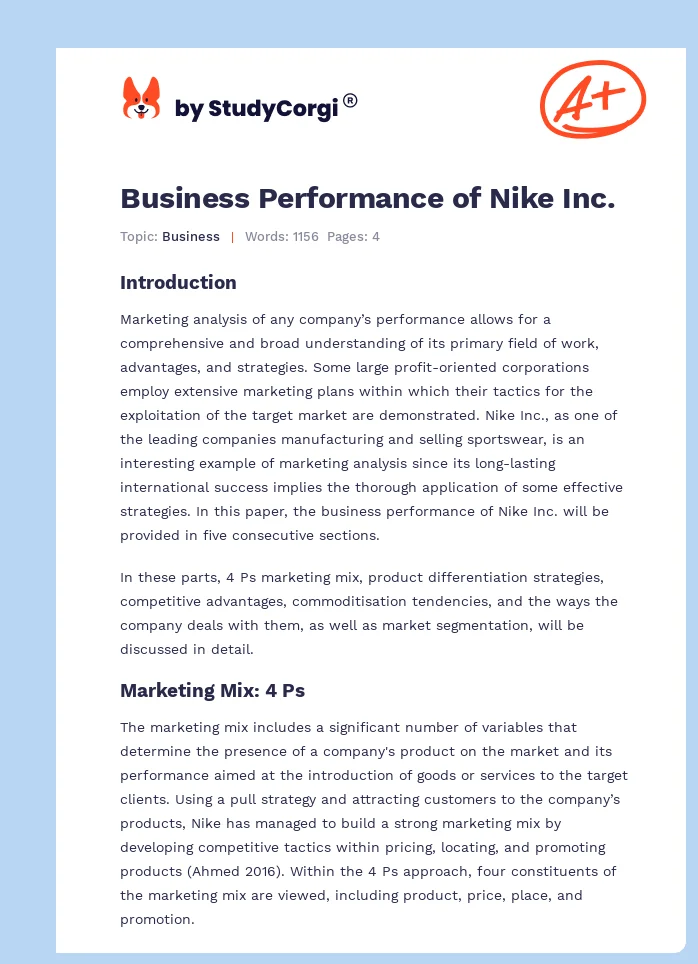 Business Performance of Nike Inc.. Page 1