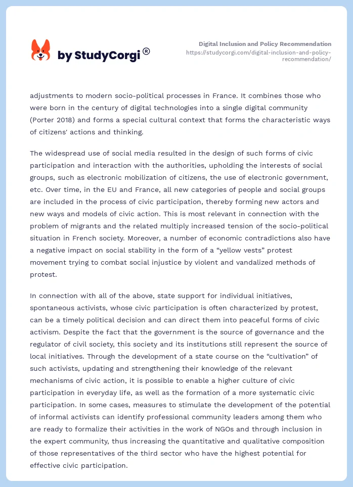 Digital Inclusion and Policy Recommendation. Page 2