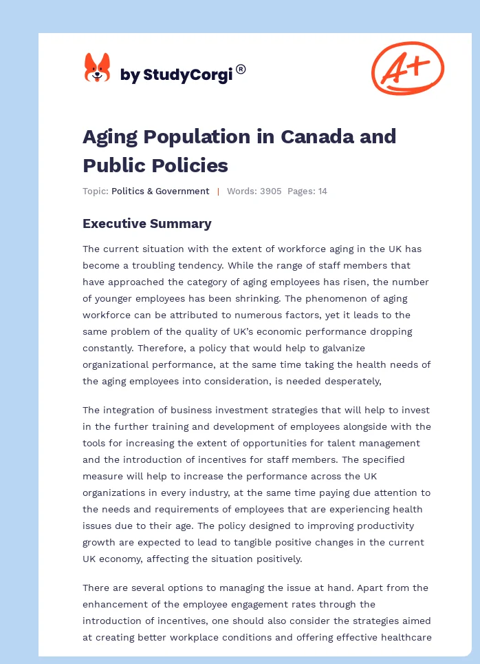 Aging Population in Canada and Public Policies. Page 1