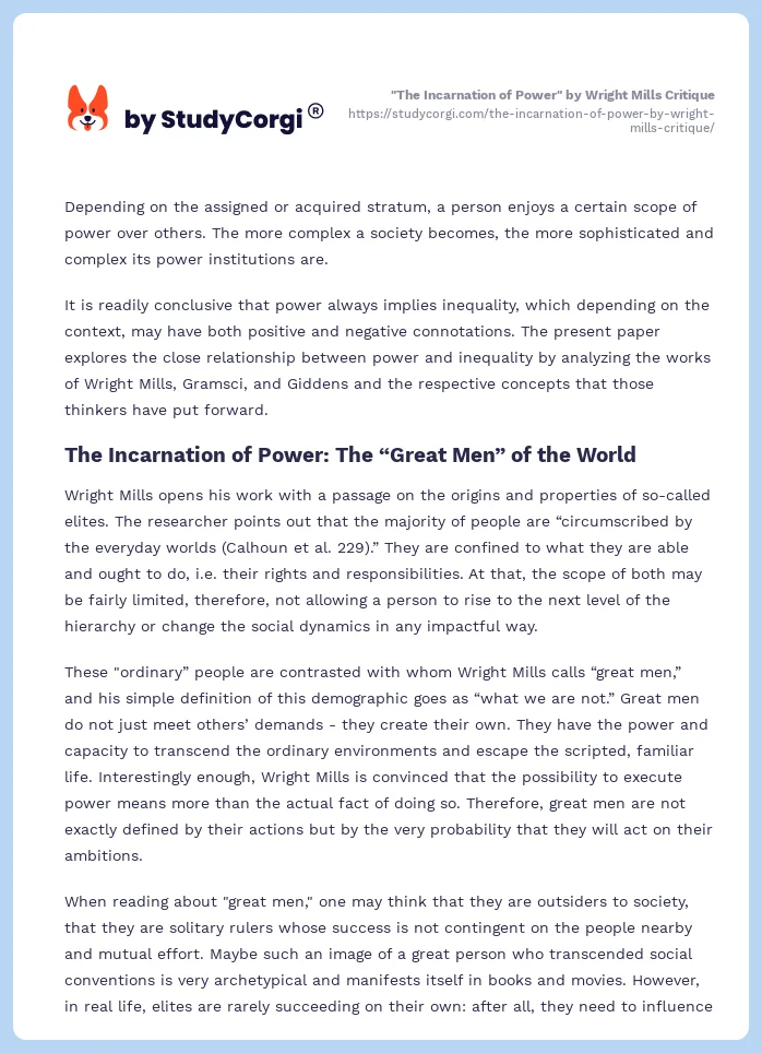 "The Incarnation of Power" by Wright Mills Critique. Page 2