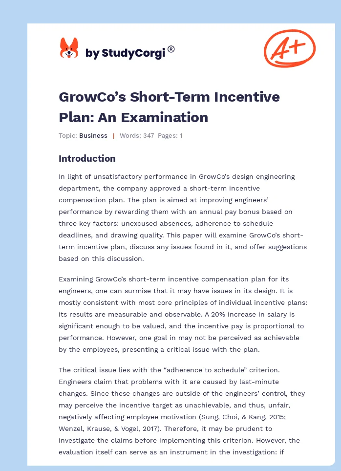 GrowCo’s Short-Term Incentive Plan: An Examination. Page 1