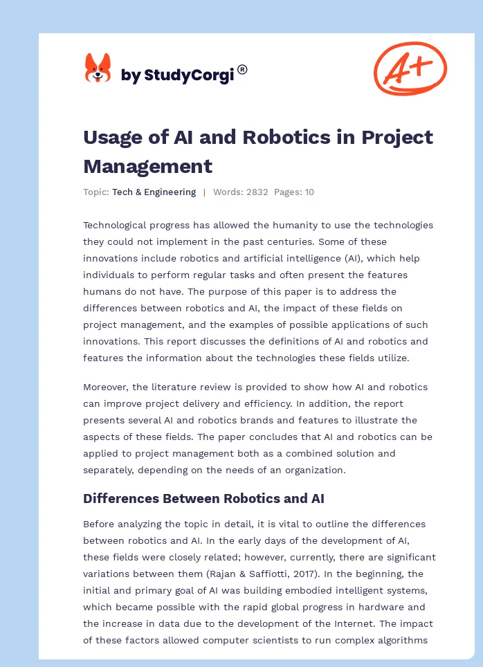 Usage of AI and Robotics in Project Management. Page 1