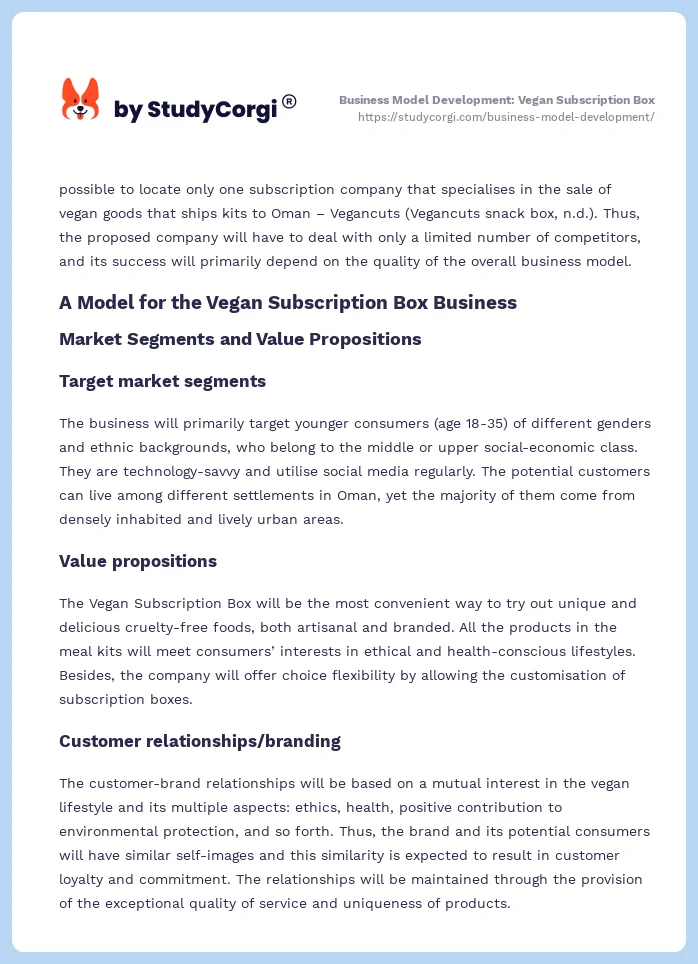 Business Model Development: Vegan Subscription Box. Page 2