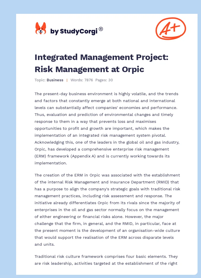 Integrated Management Project: Risk Management at Orpic. Page 1