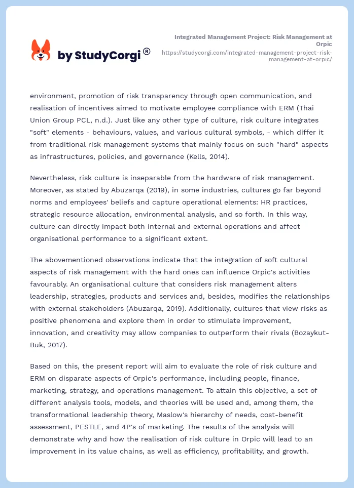 Integrated Management Project: Risk Management at Orpic. Page 2