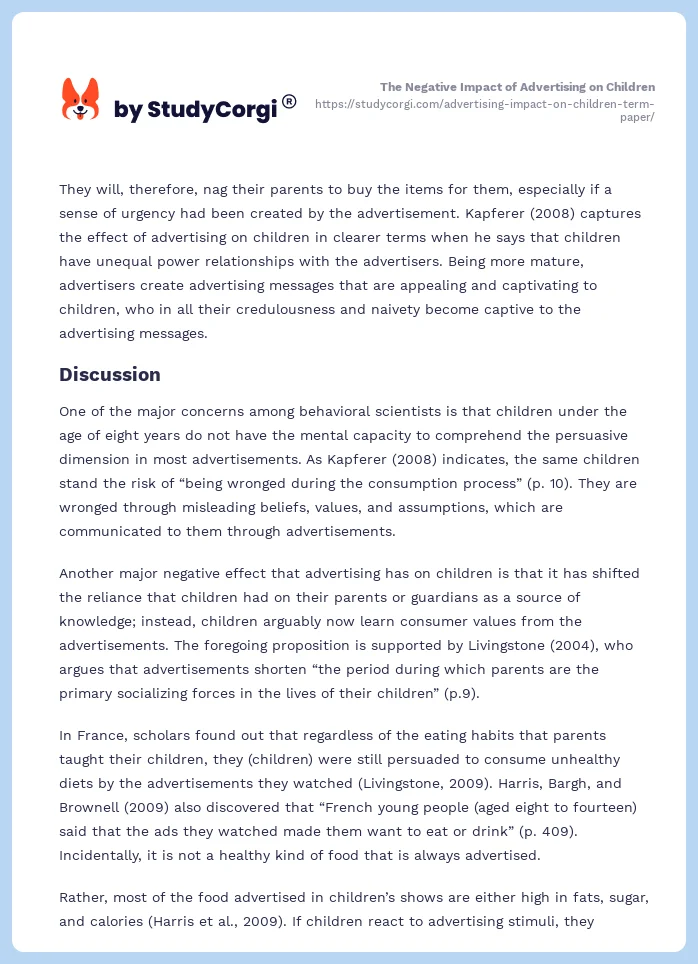 The Negative Impact of Advertising on Children. Page 2