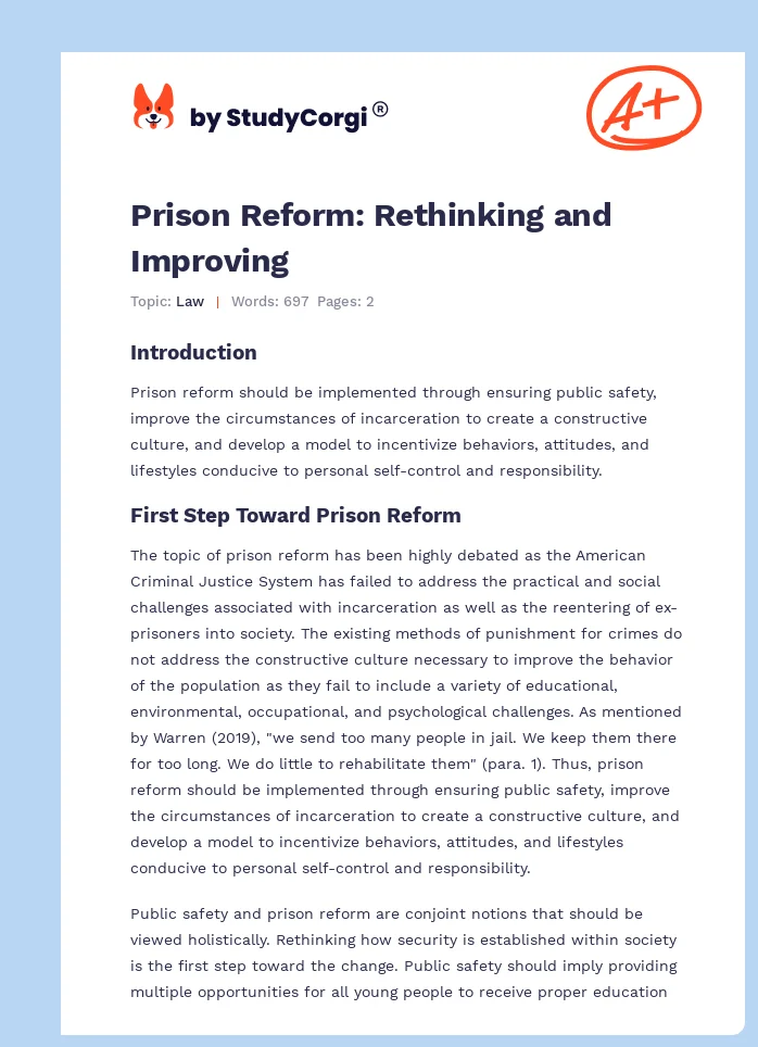 Prison Reform: Rethinking and Improving. Page 1