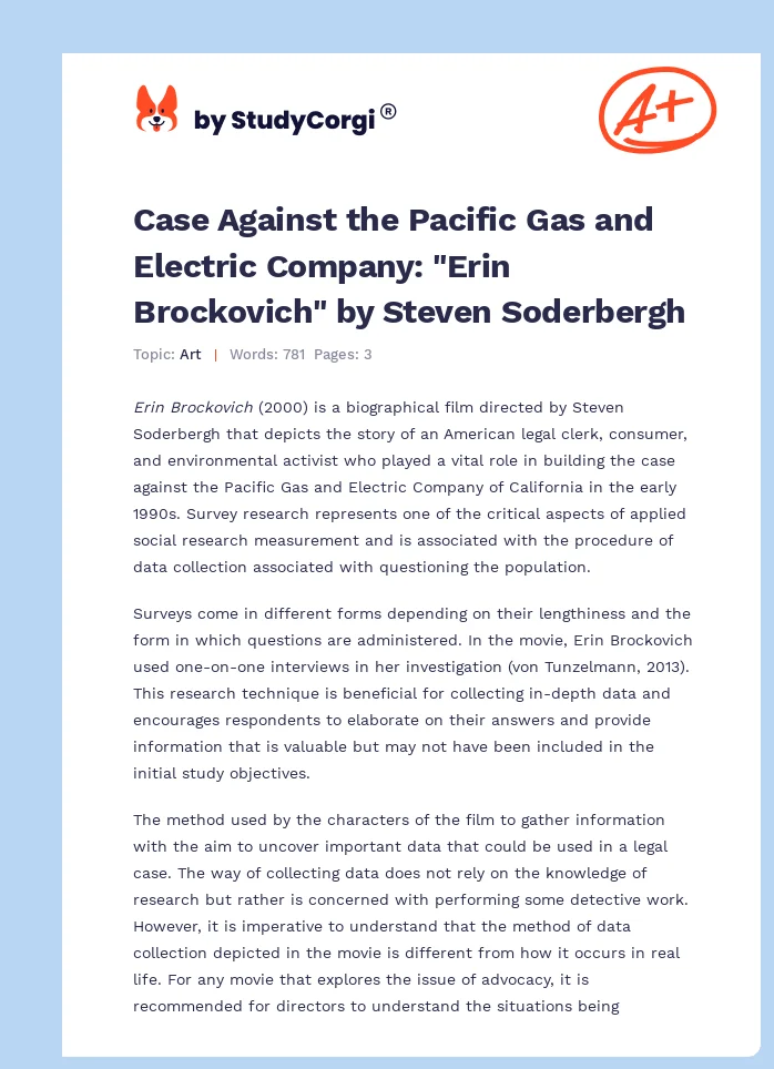 Case Against the Pacific Gas and Electric Company: "Erin Brockovich" by Steven Soderbergh. Page 1