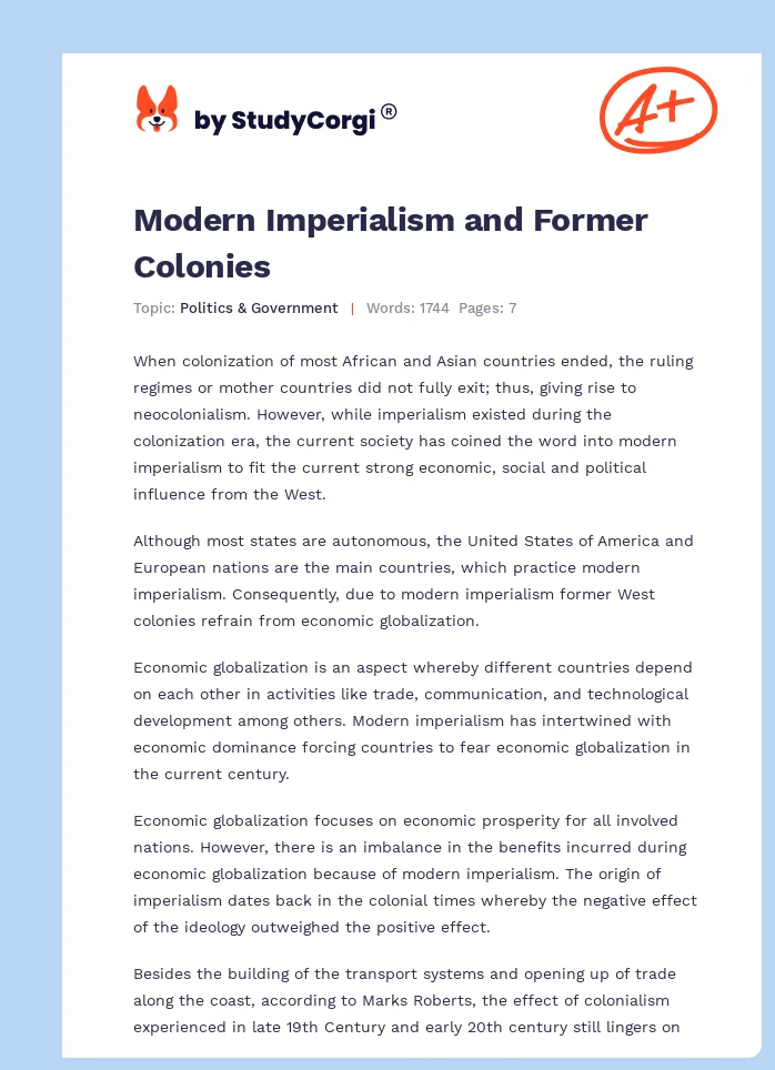 Modern Imperialism and Former Colonies. Page 1