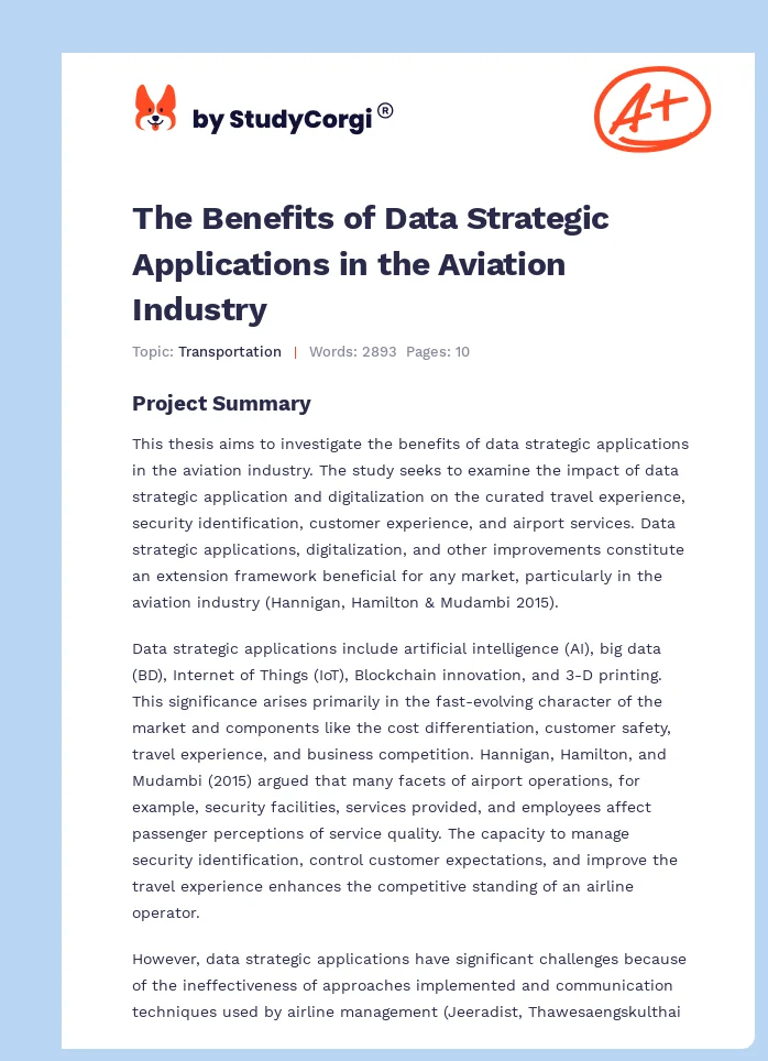 The Benefits of Data Strategic Applications in the Aviation Industry. Page 1