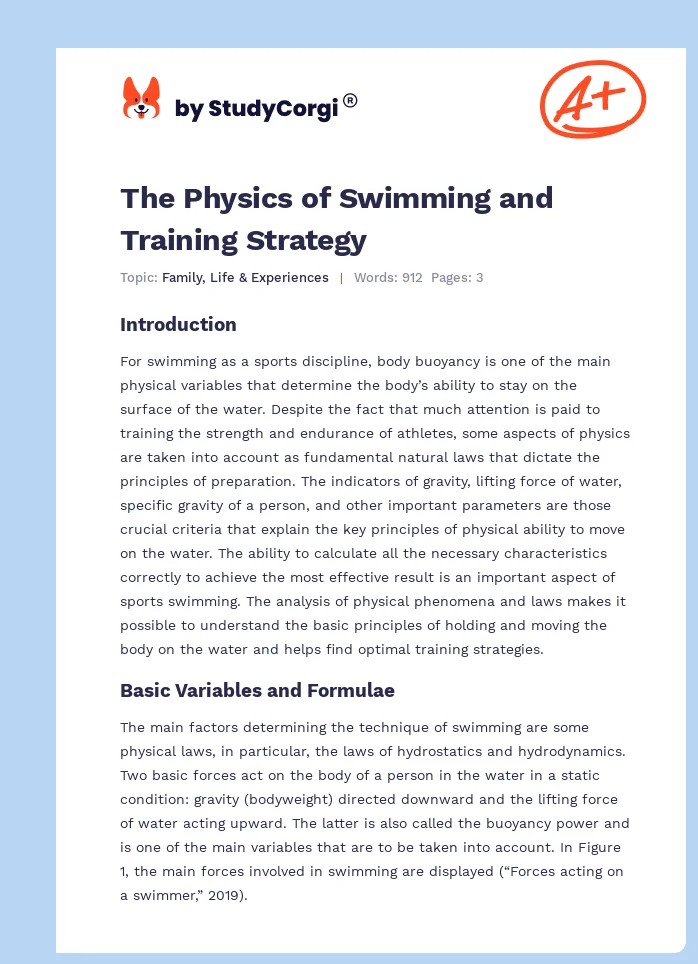 The Physics of Swimming and Training Strategy. Page 1