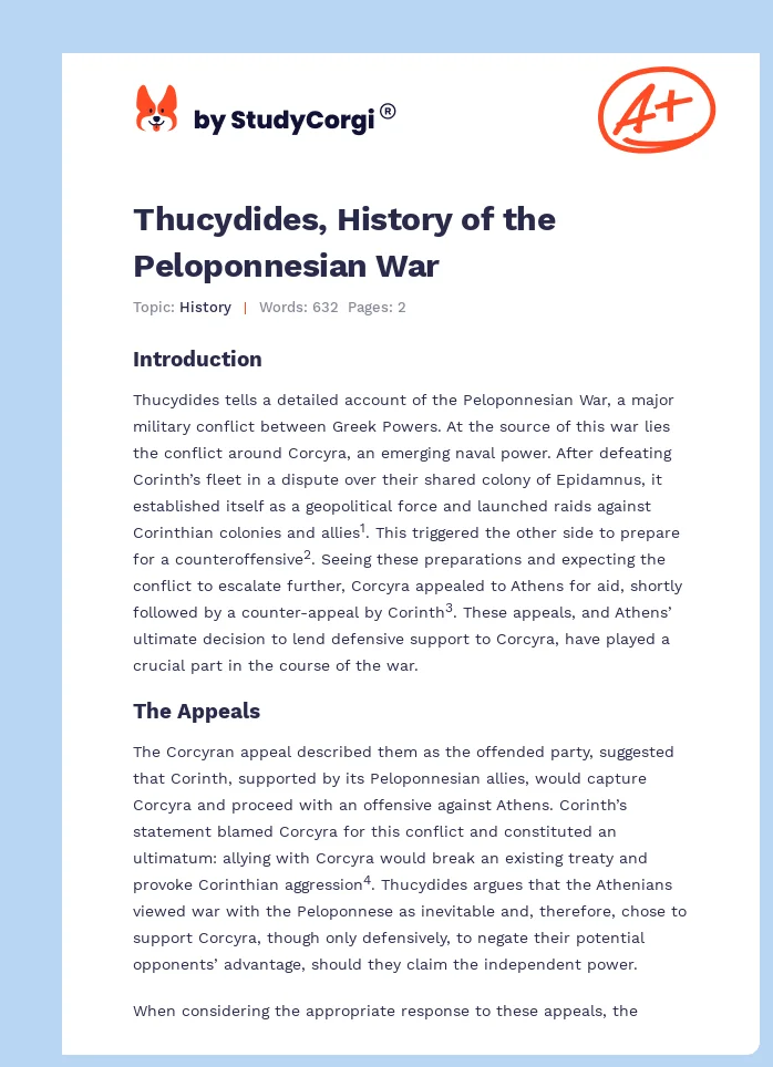 Thucydides, History of the Peloponnesian War. Page 1