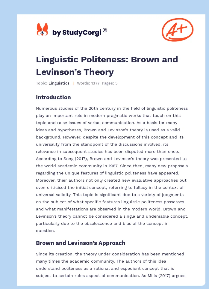 Linguistic Politeness: Brown and Levinson’s Theory. Page 1