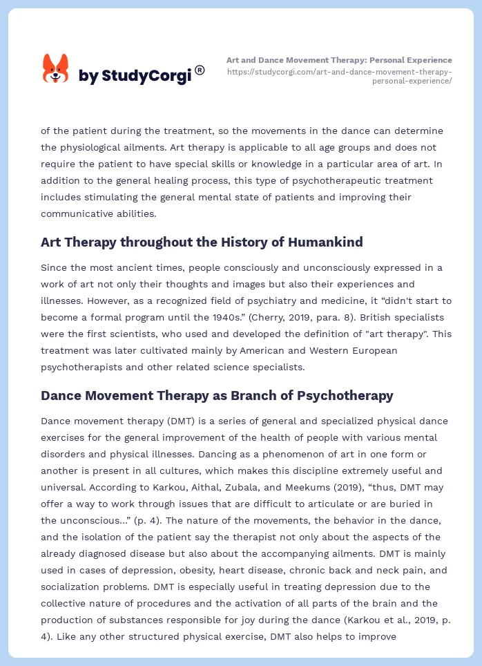 Art and Dance Movement Therapy: Personal Experience. Page 2
