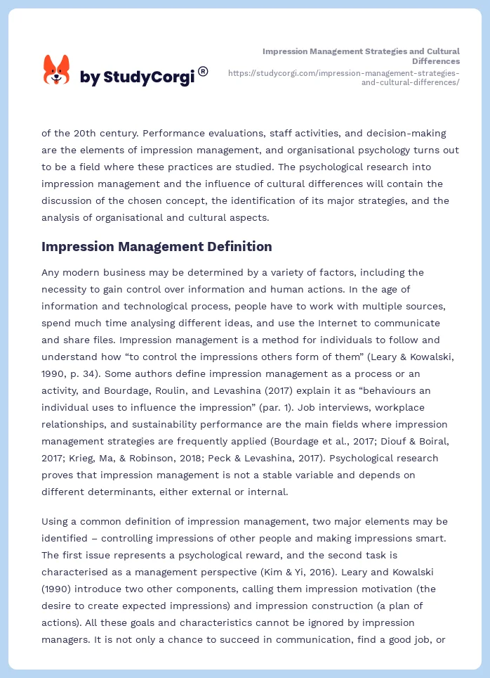 Impression Management Strategies and Cultural Differences. Page 2