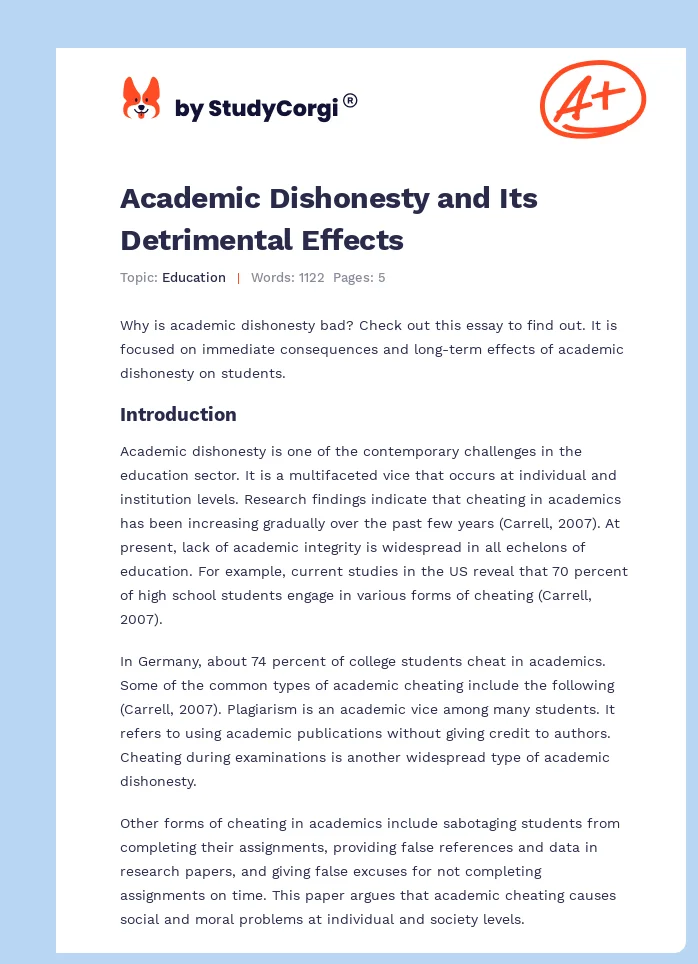 Academic Dishonesty and Its Detrimental Effects. Page 1