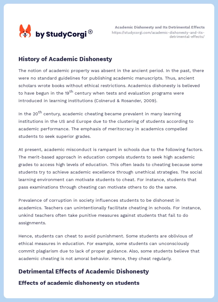 Academic Dishonesty and Its Detrimental Effects. Page 2