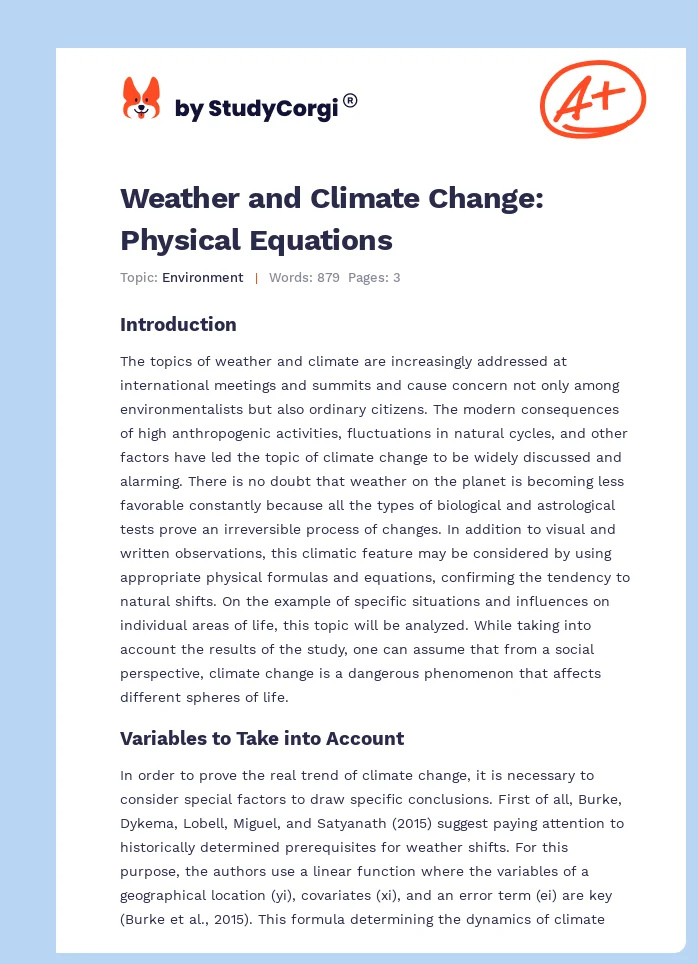 Weather and Climate Change: Physical Equations. Page 1