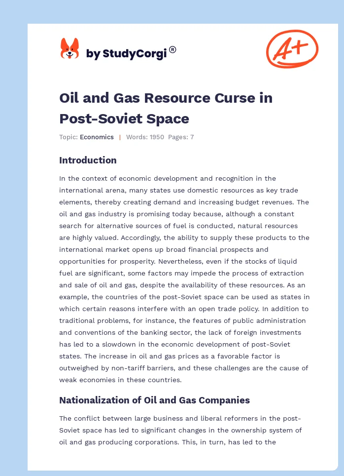 Oil and Gas Resource Curse in Post-Soviet Space. Page 1