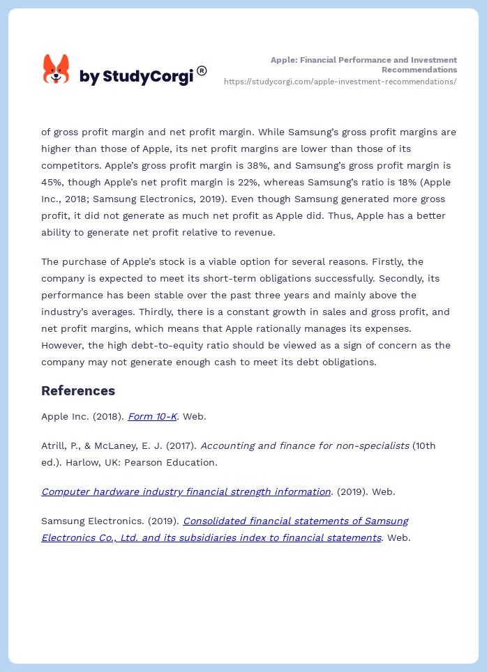 Apple: Financial Performance and Investment Recommendations. Page 2
