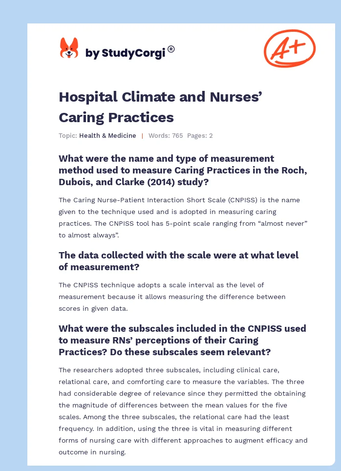 Hospital Climate and Nurses’ Caring Practices. Page 1