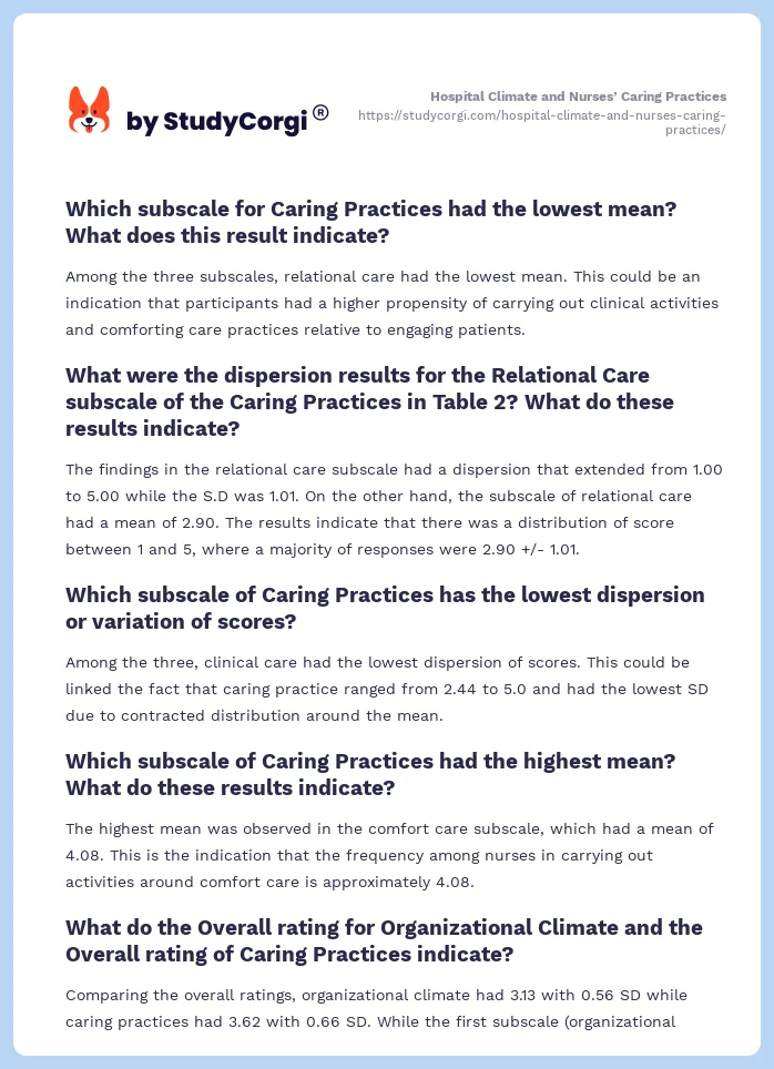 Hospital Climate and Nurses’ Caring Practices. Page 2