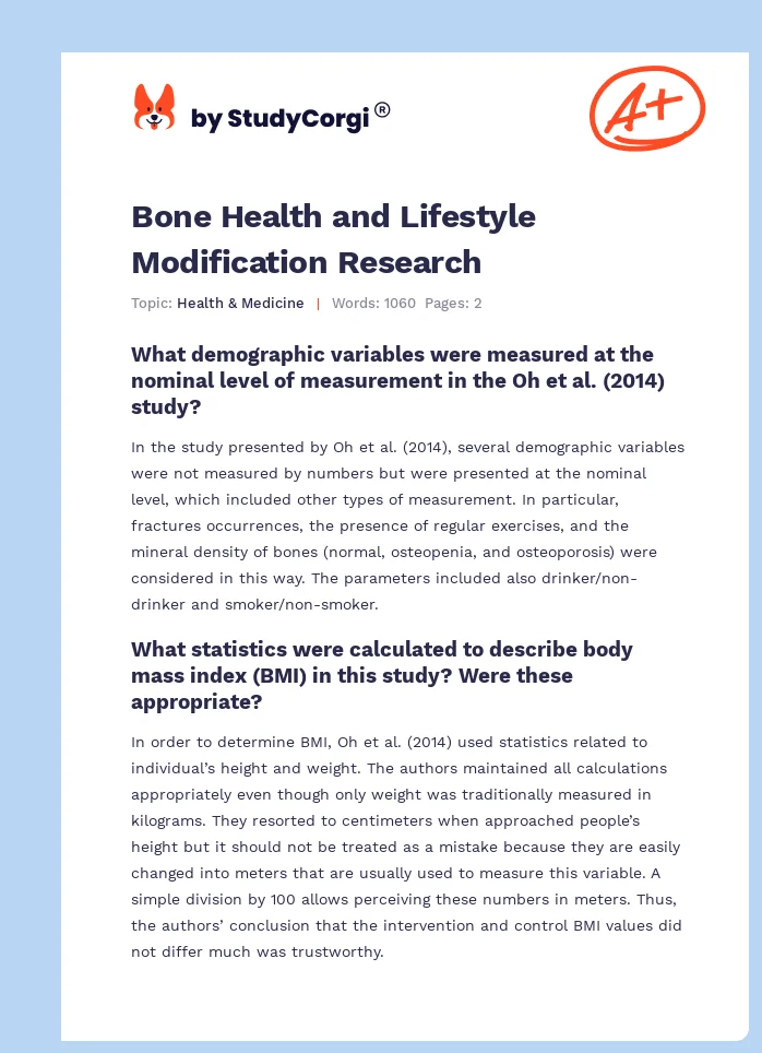 Bone Health and Lifestyle Modification Research. Page 1