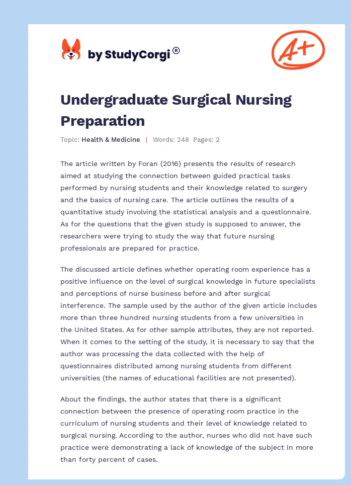 Undergraduate Surgical Nursing Preparation. Page 1