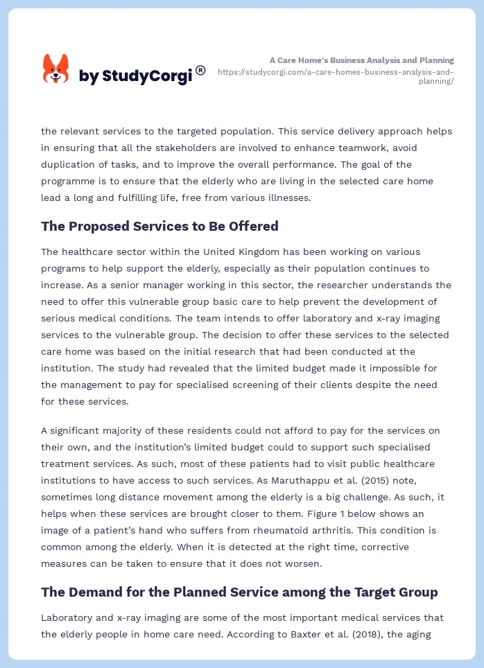 A Care Home's Business Analysis and Planning. Page 2