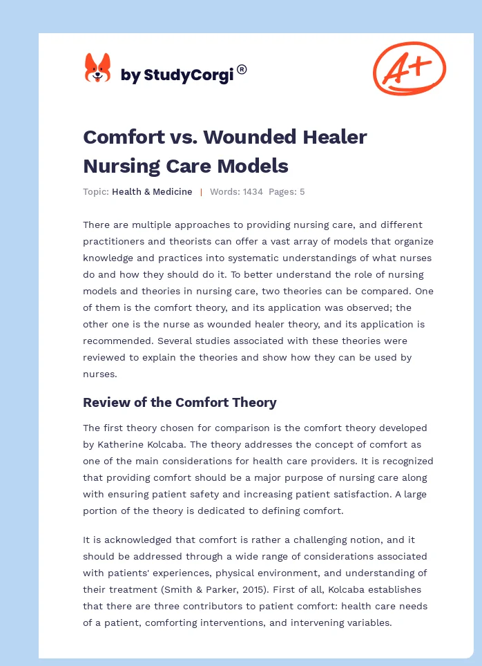 Comfort vs. Wounded Healer Nursing Care Models. Page 1