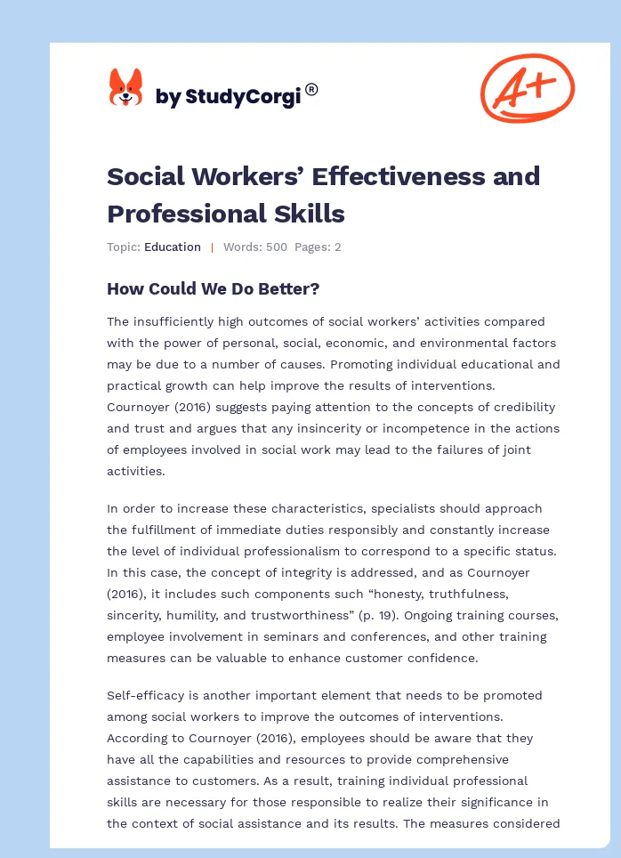 Social Workers’ Effectiveness and Professional Skills. Page 1