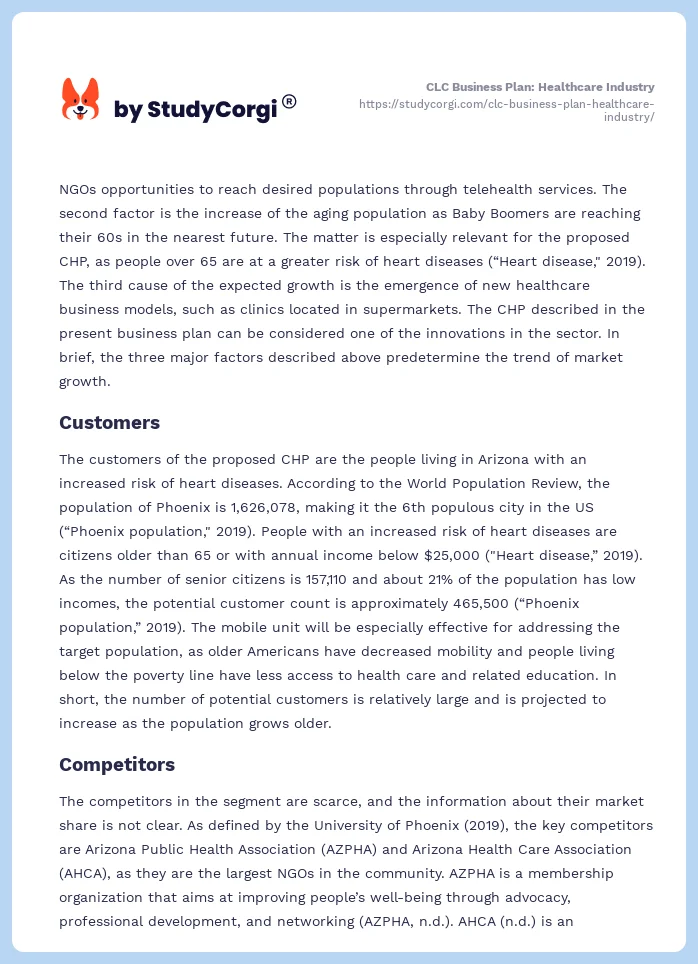 CLC Business Plan: Healthcare Industry. Page 2