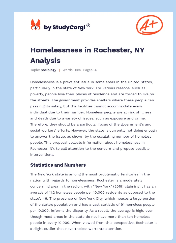 Homelessness in Rochester, NY Analysis. Page 1