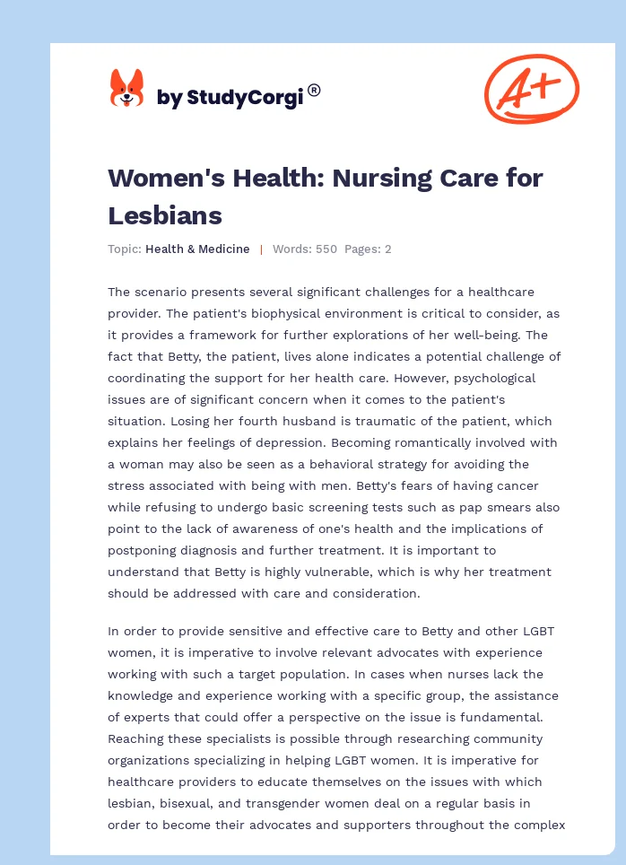 Women's Health: Nursing Care for Lesbians. Page 1