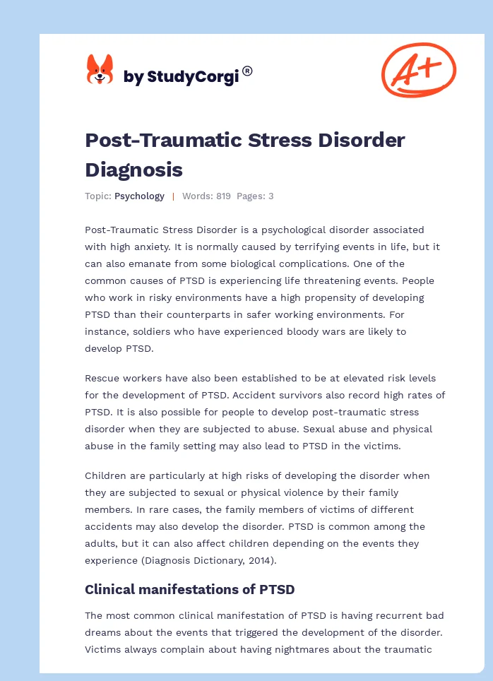 Post-Traumatic Stress Disorder Diagnosis. Page 1